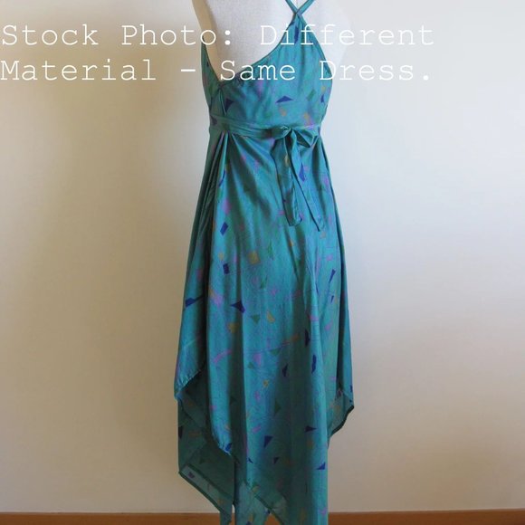 Audrey Acosta Designs Ocean Maxi Halter Dress Upcycled Orange Silk Saris One Sz - Picture 12 of 12